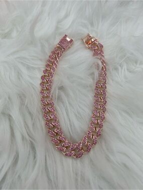 Pink Rhinestone Cuban Link Pet Collar (11.5")